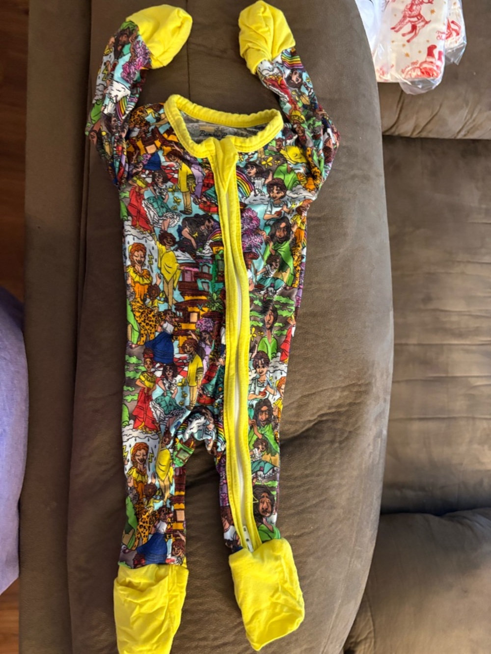 BAMBOO Bright Yellow-Trimmed Multi-Character Kids Footed One-Piece